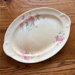 Old Vintage Floral Platter - Pink Rose Design- unmarked- ~12 inches across